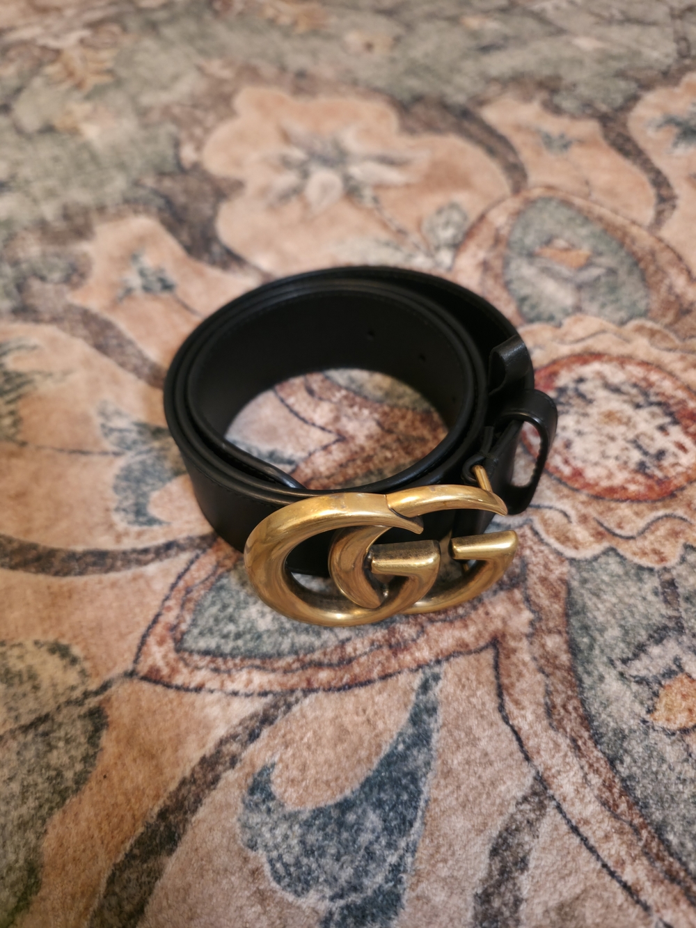 Gucci Men's Double G Black Leather Belt with Gold Buckle